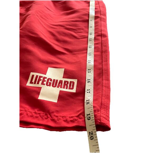 Men’s Sz 32 Board Swim Shorts‎ "Lifeguard", 8 Inch Inseam Length Red - Picture 5 of 7